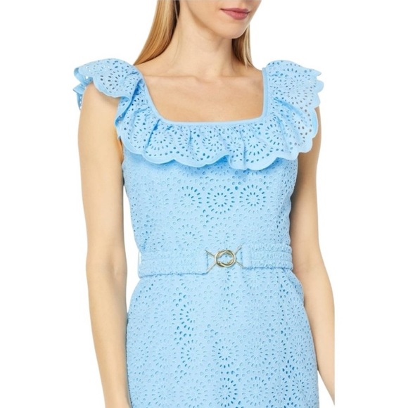 Lilly Pulitzer Ryann Eyelet Shift Dress Sleeveless Sundress with Flutter Sleeves - Picture 2 of 10